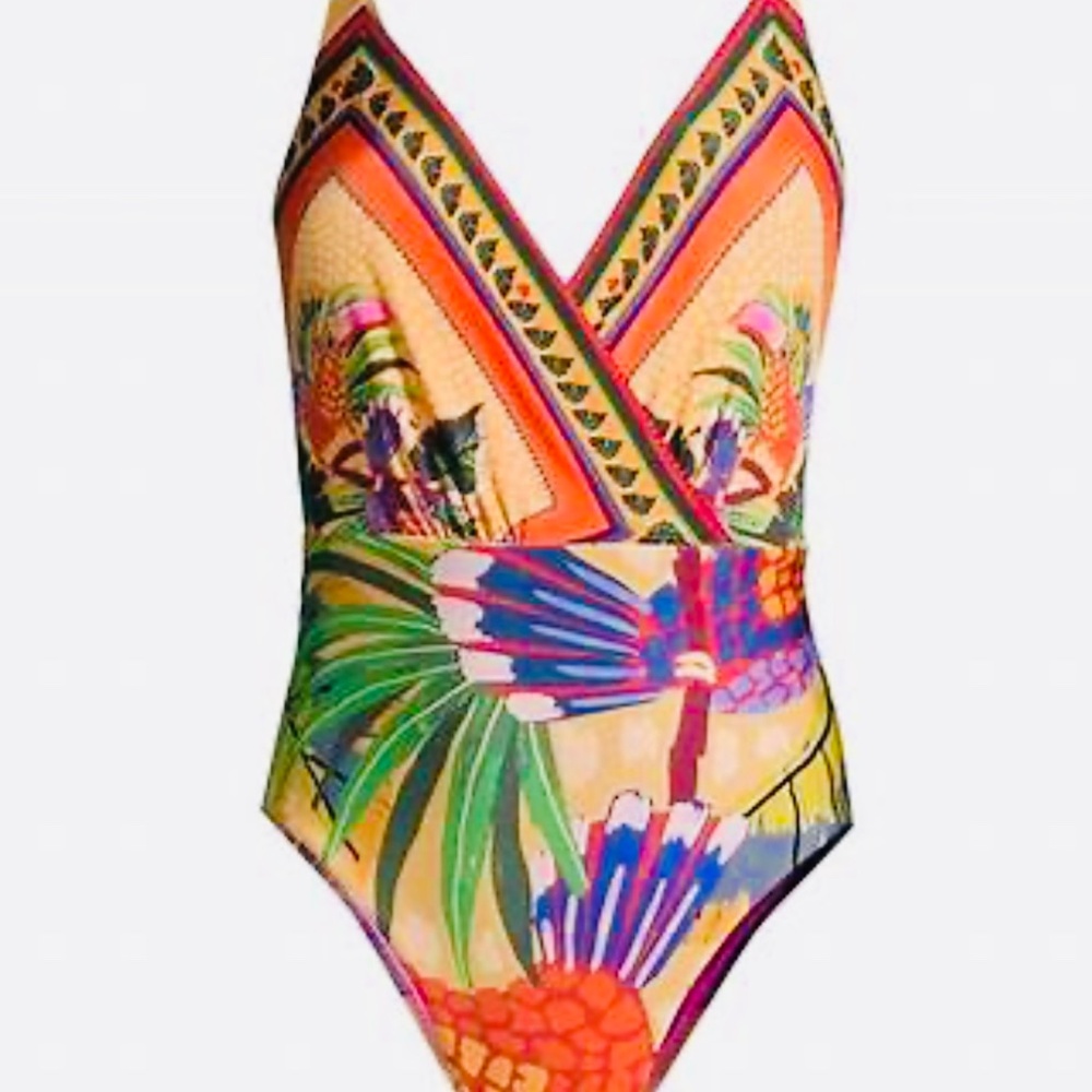 FARM RIO~WOMEN~TOUCAN PAINTED ONE PIECE SWIMSUIT~US SZ MEDIUM